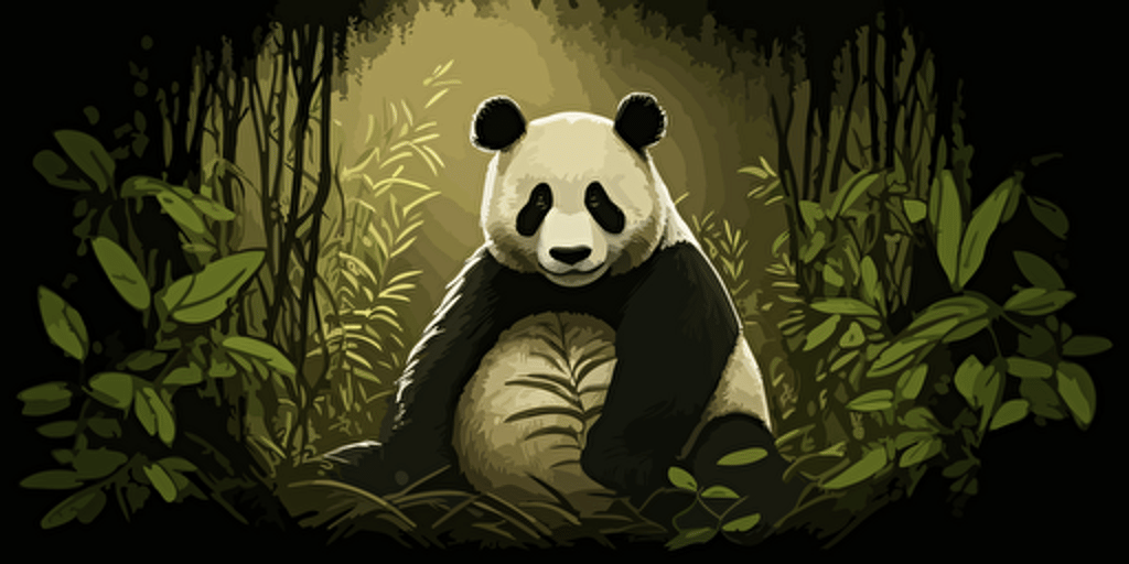 panda sitting in a bamboo forest , calm and looking to the camera in vector draw style