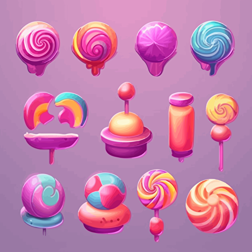 design me a set of 2d vector colorful candies for match 3 games, high quality and detail, octane render, artstation, behance