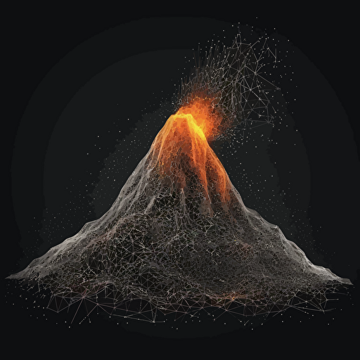 abstract wireframe vector mesh volcano erupting