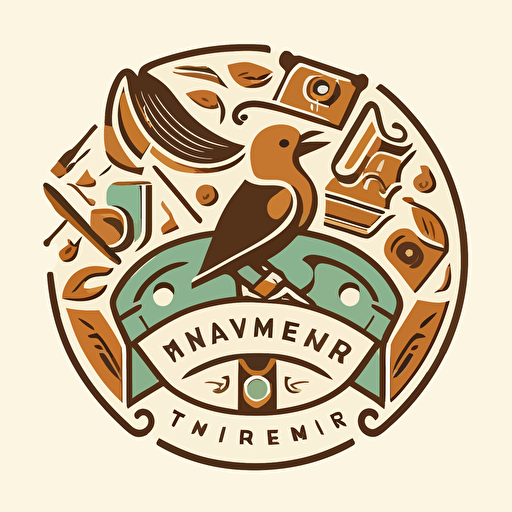 carpenter tools emblem logo, Tom Whalen, flat, whimsical, Minimal, Contour, Vector, White Background, Detailed ar 1:1