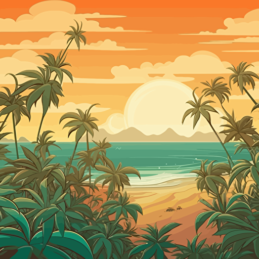 Weed Thailand cartoon background, only sea and palms, 2d, vector