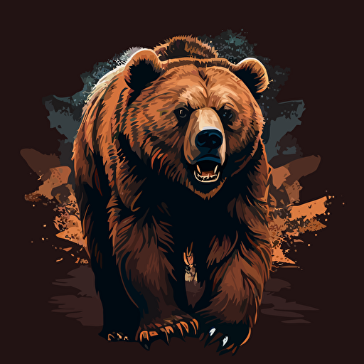 Big bear, facing forward, large teeth and claws, vector art