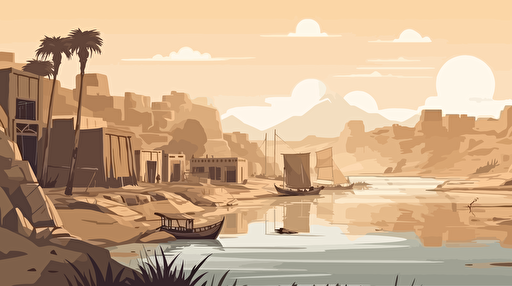 vector ilustration of the nilo river in egypt with civilizations around it,