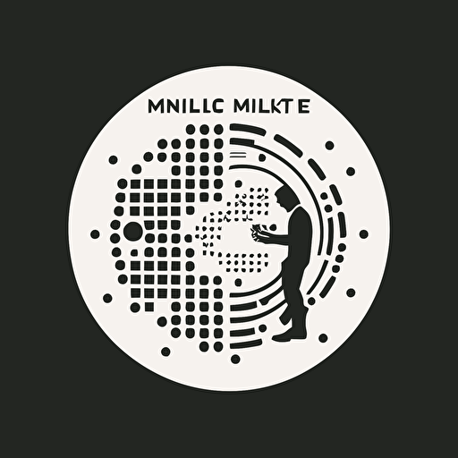 simple logo design, 2d vector, a human playing with a modular synthesizer inside a circle, minimal and aesthetic