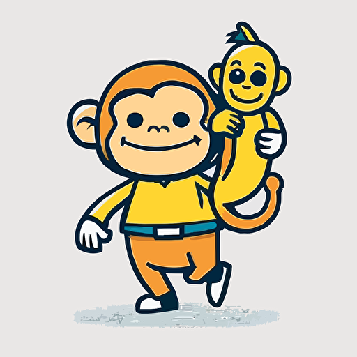 an anthropomorphic banana with a monkey in its hand, vector art ,