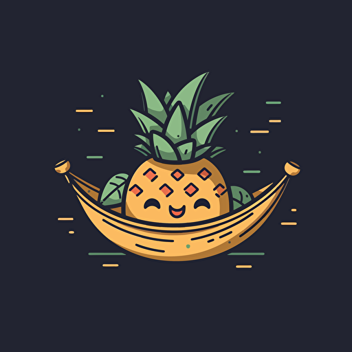 Pineapple, Relaxing on a Hammock, Calming, Warm Lighting, Comic vector illustration style, flat design, minimalist logo, minimalist icon, flat icon, adobe illustrator, cute, Simple