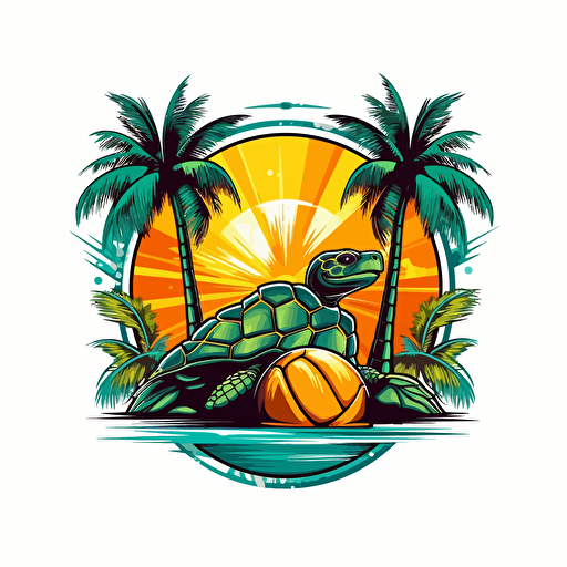 vector nba logo in a tropical theme with a turtle and in green, yellow, blue scheme, closed shape,