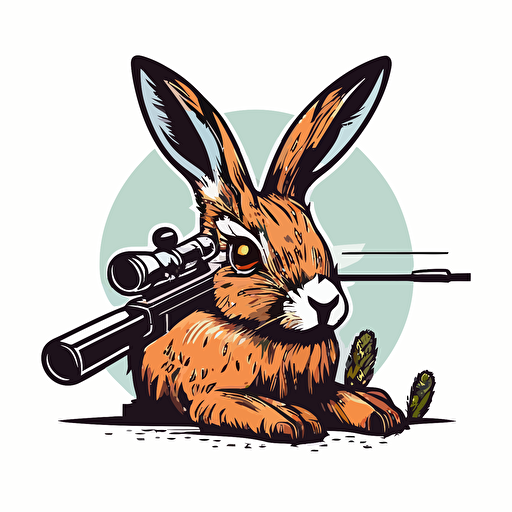 adorable Jackalope at shooting range, vector logo, vector art, 2d, simple cartoon, saturated, white background