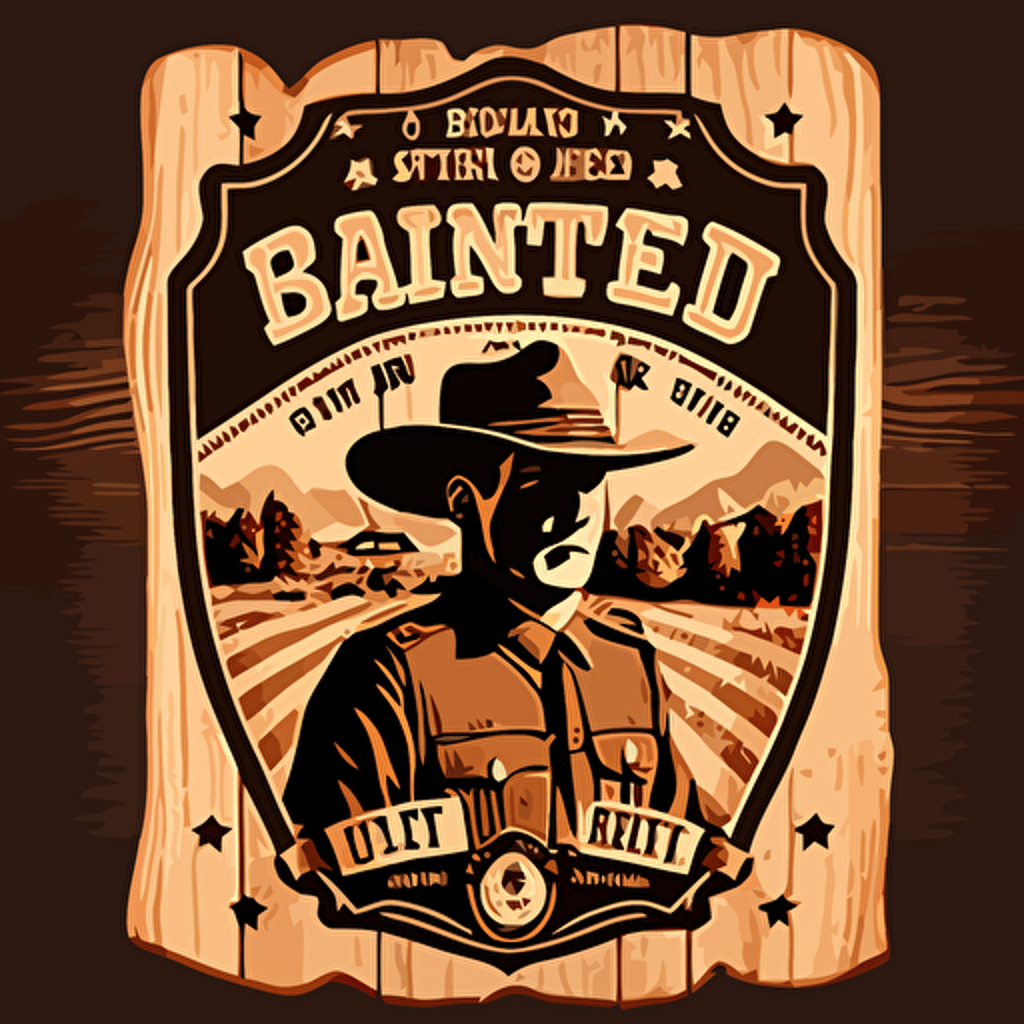 affiche, publicité, batiment sheriff office en bois, pendaison, western, style 1800, flat, vectorized