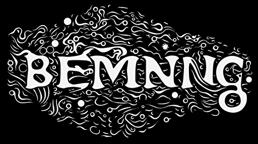 a black and white simple vector illustration of the word 'Becoming' inspired by mutation and fluidity
