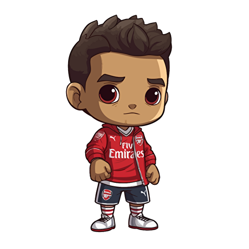 a vector picture in Unreal Engine of a boy funko pop dressed in Arsenal soccer colors clothes, white background for a clean, minimalist design