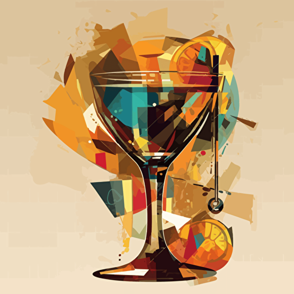 old fashioned cocktail,geometric shapes, abstract paiting,vector,high detail