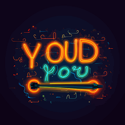 write YOUDJ in orange, blue and yellow neon lights, vector