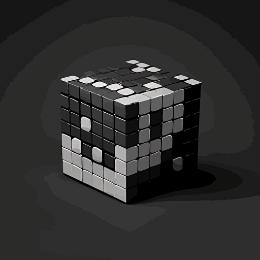 simple logo, minimalist, 9 cube vectorized, gray and black colors on the exterior print layer , delicacy, interlayer of small colored cubes inside, with different shades, black background