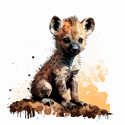 baby watercolor hyena vector,comic style, white background