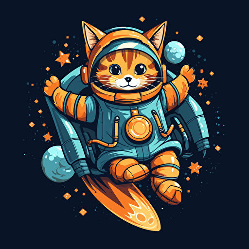 vector image of a cat in a spacesuit flying in a rocketship