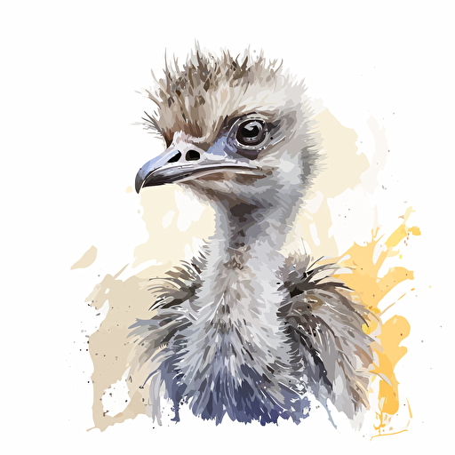 baby watercolor ostrich vector,comic style, white background