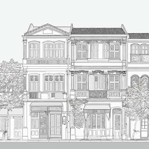 Outline minimalistic sketch of a commercial shophouse in singapore , vector,
