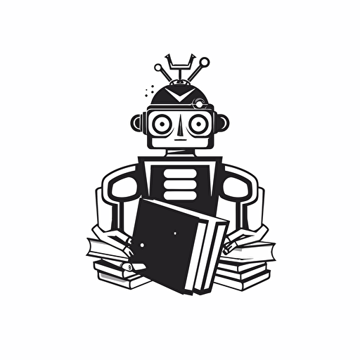 book publisher company logo, black and white color, flat design, robot, vector,