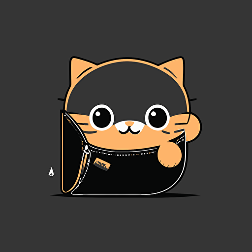 simple, vector, vector logo, vector art, 2d, emblem, plain background, Cute Cat Coming Out A Pocket