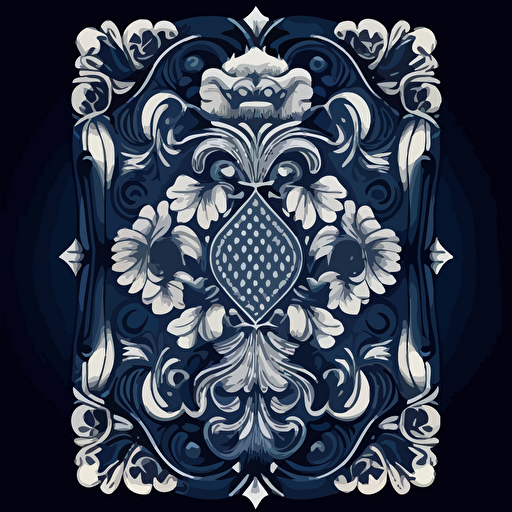 traditional playing card back, navy and white, vector art, symmetrical