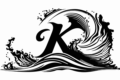 a wave blending letter "K", logo style, vector, black on white, flat, stencil