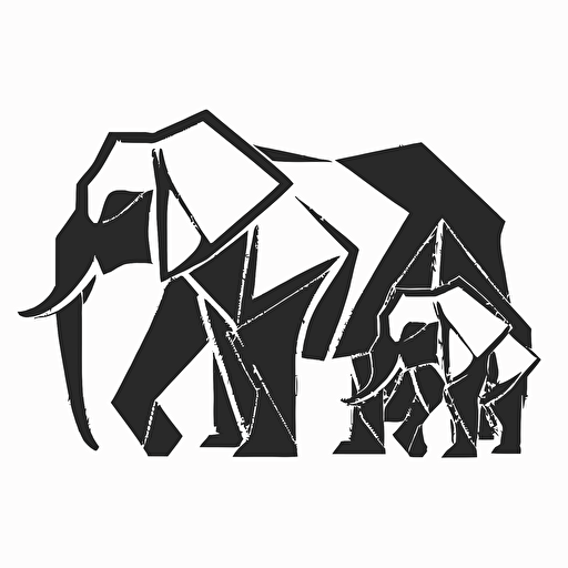 logo, flat vector, origami outline, three headed laos elephant, black and white
