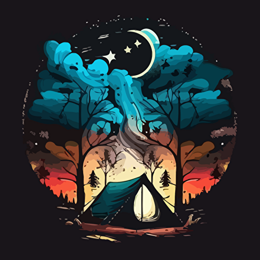 surreal outdoor camping with night sky, vector,logo