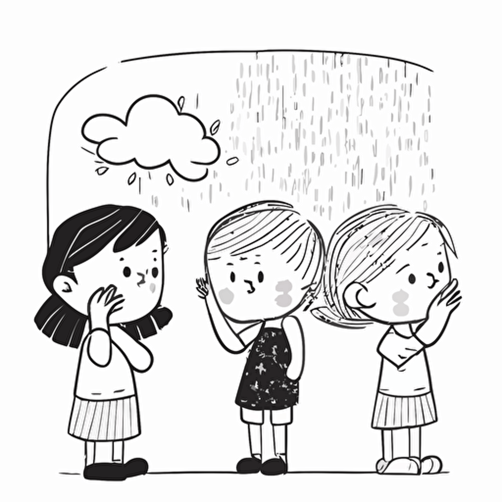 Illustrations of children happily thinking about the future, flat design,vector art, line drawing, black and white, simple and beautiful,