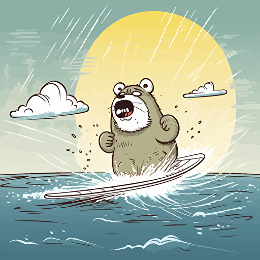 vector cartoon art of front facing water bear waterskiing with the wind blowing in its face and the boat behind him