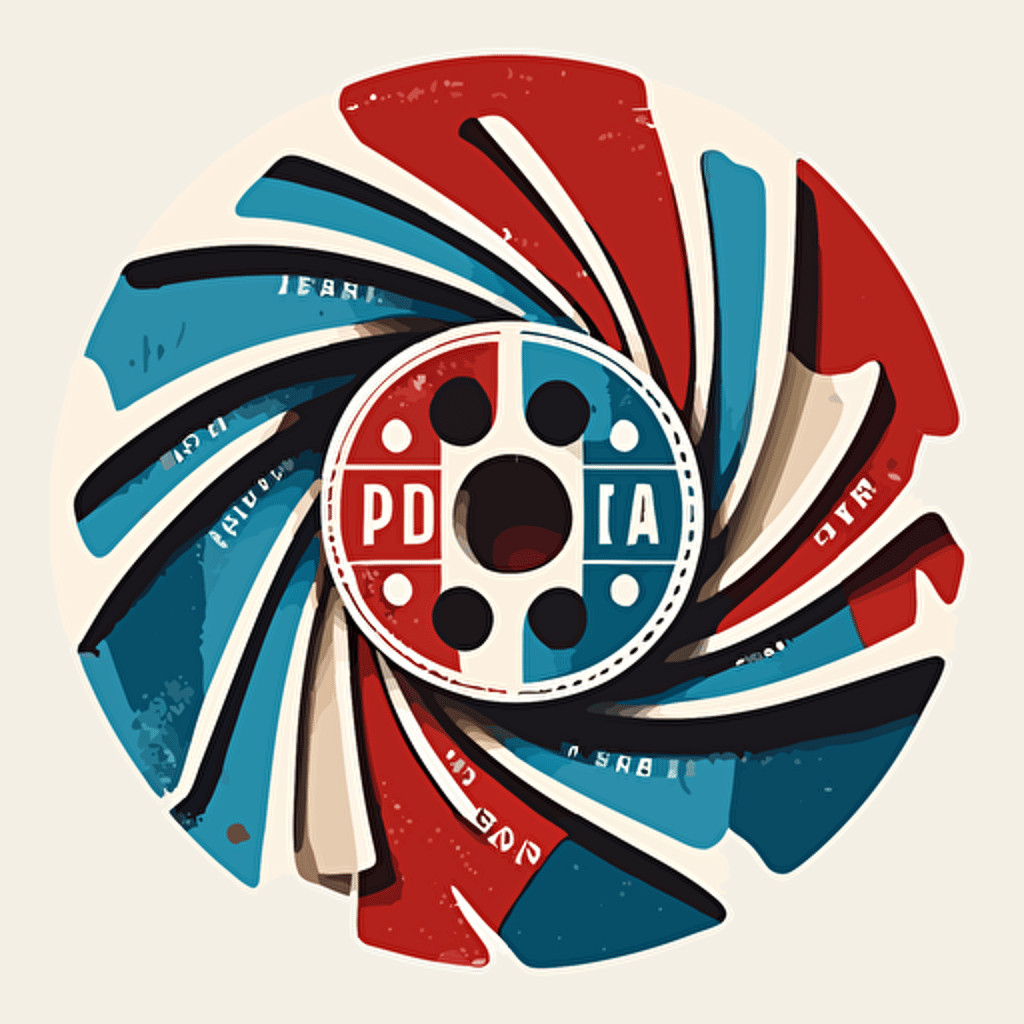 BOPA film rolls, inside a circle, logo art, vector style, red and blue colour scheme,