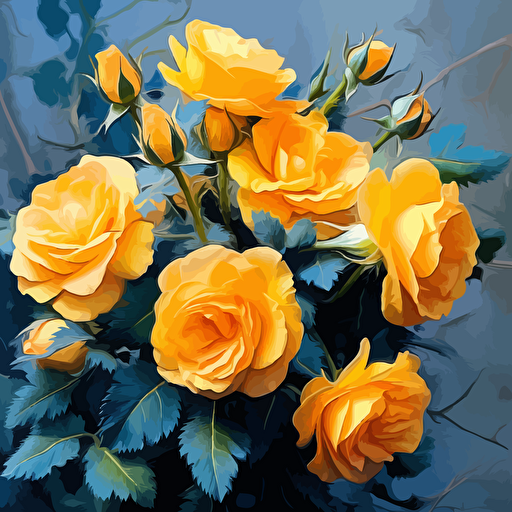 a close up of a bunch of yellow flowers, a digital painting, photorealism, a beautiful artwork illustration, rosses, azure, sharp high detail illustration, highly detailed vector art, taurus, in the style of an oil painting, air brush illustration, masterpiece', pure joy, dio