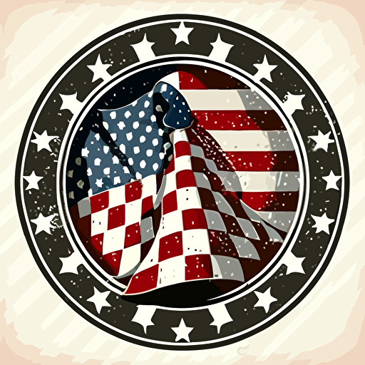 chess board, in circle, badge, american flag, stars, stripes, vector art, illustration, 2d, detailed