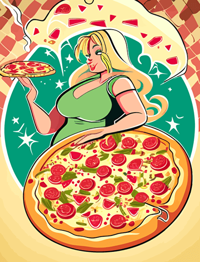 pizza pregnant girl, cartoon style, vector art