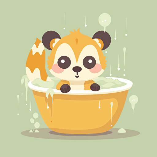 baby animal in a bathtub, cute, vector style, flat design