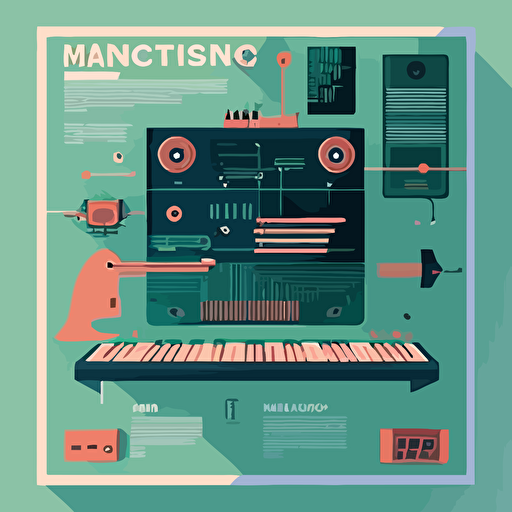 A poster about the music composition workshop. Need to have a sense of technology. Flat vector illustration, AR 3:4