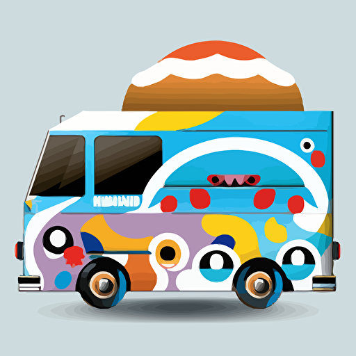 hamburg Food truck with design, by takashi Murakami , vector art, retro