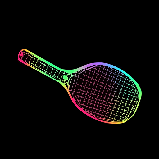 pickleball paddle and ball in vector art, neon colors with black background,