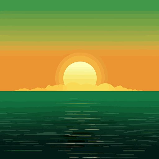 looking out at the ocean and seeing the green flash as the sun sets, minimalist design, vector