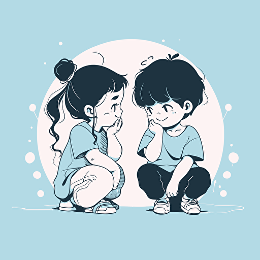 Illustrations of children happily thinking about the future, flat design,vector art, line drawing, black and white, simple and beautiful,