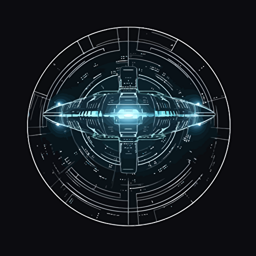 circular spaceship on black background, 2d vector