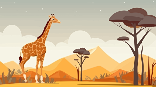 flat vector illustration, giraffe in savannah, high quality, detailed