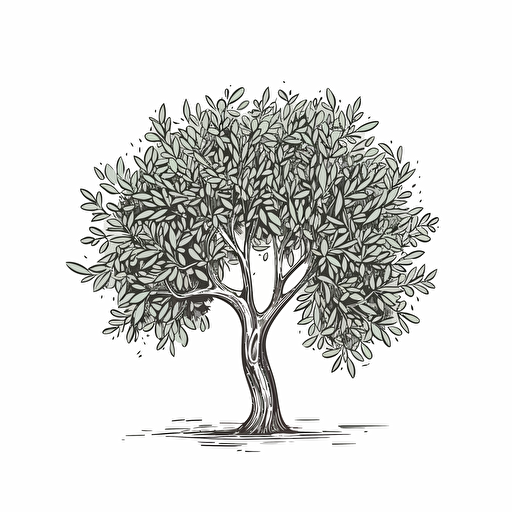 sage green olive tree, line simple line drawing of olive tree, top down, simple vector, white background