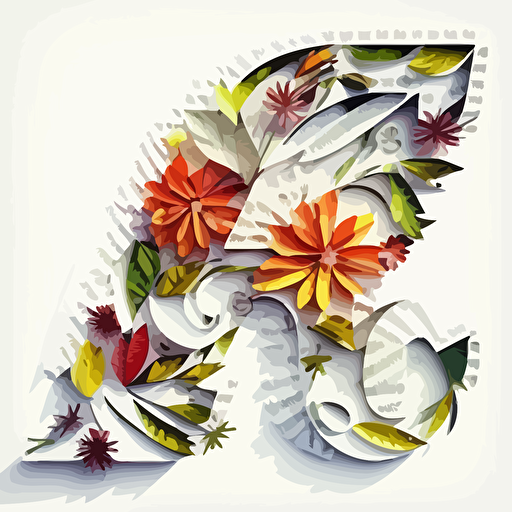 flower made out of letters, white background, vector art
