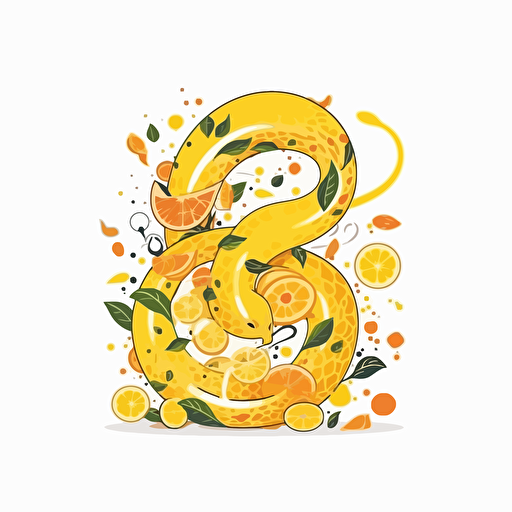 Design logo, explosion of lemons, with snake, yellow and orange color palette, white background, universal, 4h, hd, vectoriel, delicate curves, ultra minimalist