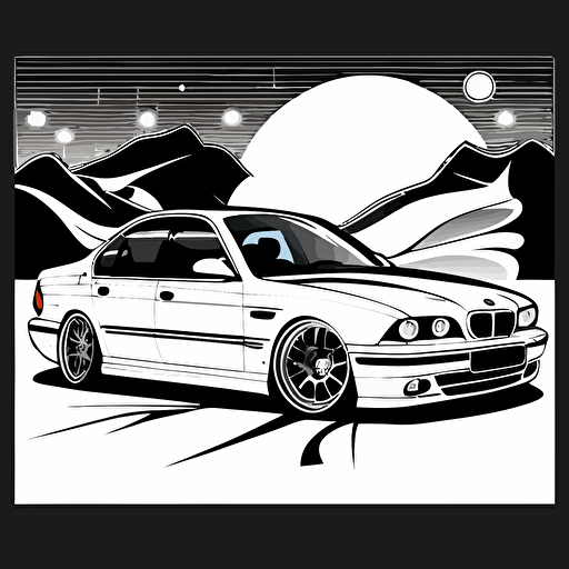 bmw e39 in art brut style, white and black, vector
