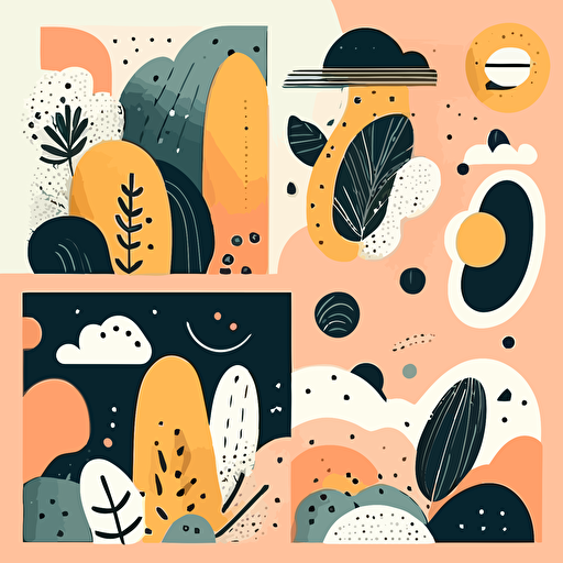abstract backgrounds. Hand drawn various shapes and doodle objects. Contemporary modern trendy vector illustrations, pastel colors, dribbble, behance