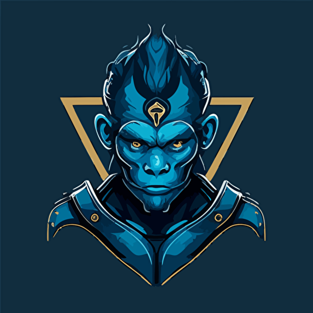 create a blue space monkey warrior, modern minimalist iconic vector logo