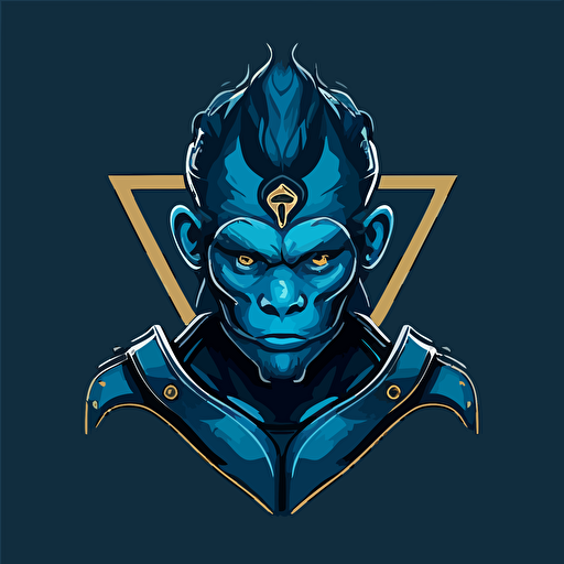 create a blue space monkey warrior, modern minimalist iconic vector logo