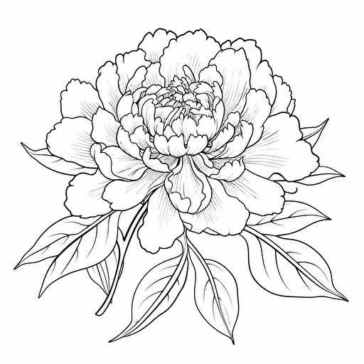 shake and Peony flower ignorant style No Shadow. Cartoon. Coloring page. Vector. Simple.